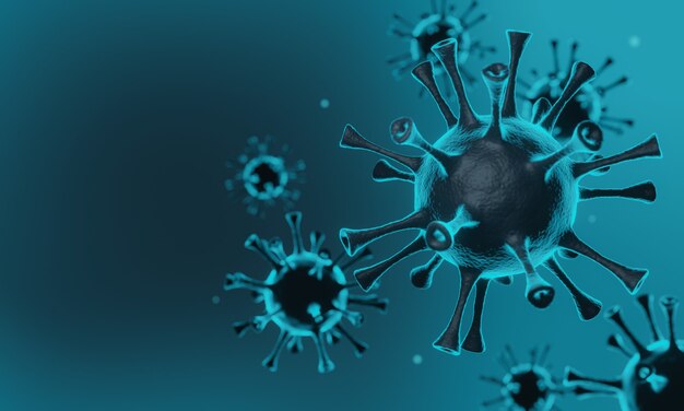 Representación 3D. Virus enriquecido microscópico del Covid-19. Pandemia mundial.