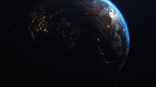 Representación 3D de una vista del planeta Tierra desde el espacio