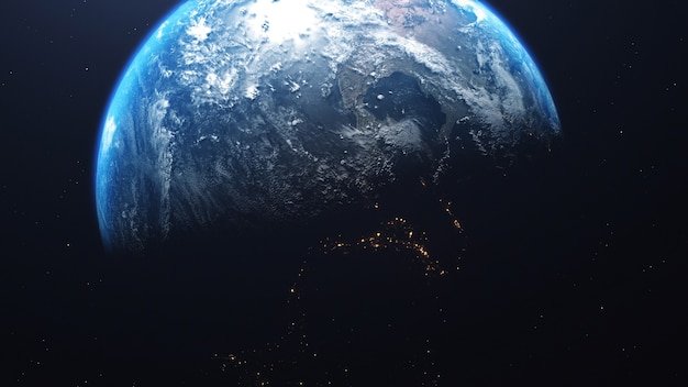 Representación 3D de una vista del planeta Tierra desde el espacio