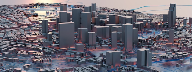 Representación 3D. Vistas de la ciudad de baja poli. conceptos de tecnología urbana.