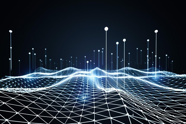 Representación 3d visualización de big data subprocesos de datos digitales trama red