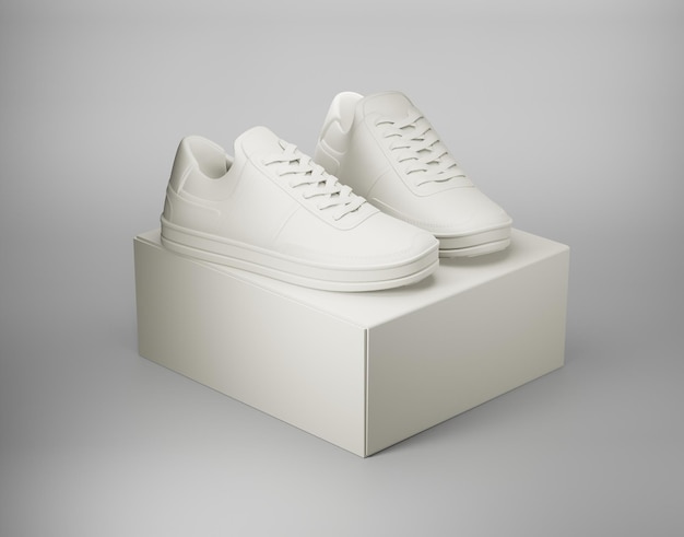 Foto la representación 3d de zapatillas blancas está en una caja blanca