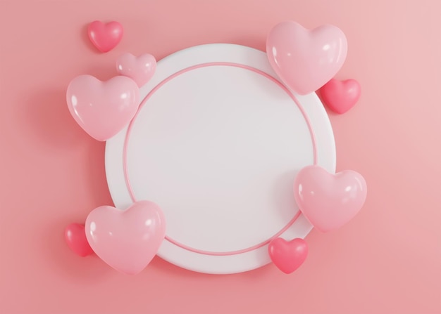 Representación 3dBanner del día de San Valentín con globos en forma de corazón Banner de ilustración de vacaciones para el diseño del día de San Valentín y el día de la madre