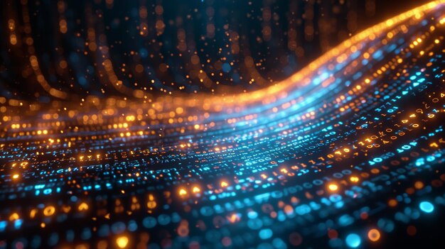 Una representación abstracta del flujo de datos con flujos de código binario que convergen en armonía digital