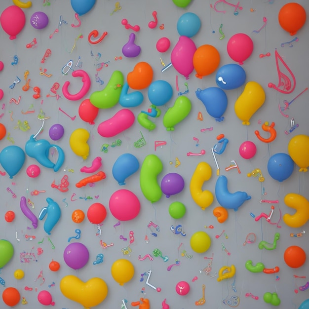 Una representación abstracta de notas musicales o formas de globos