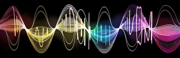 Representación abstracta de las ondas sonoras como un ecualizador de música vibrante que muestra colorido