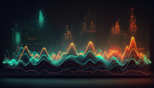 Una representación abstracta de ondas sonoras y frecuencias musicales IA generativa
