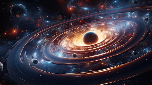 Foto representación abstracta que muestra galaxias giratorias y espectáculos cósmicos celestial astronómico cósmico vibrante giratorio visualización abstracta generada por ia