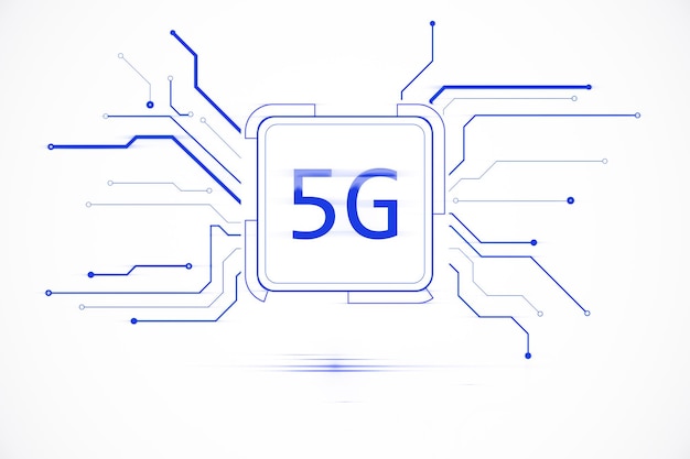 Representación abstracta de la tecnología 5G con líneas de circuito y acentos azules Renderización 3D