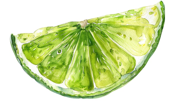 Representación en acuarela de una jugosa rebanada de lima de tono pastel perfecto estilo caprichoso de alta resolución profesional crear muy detallado de alta calidad