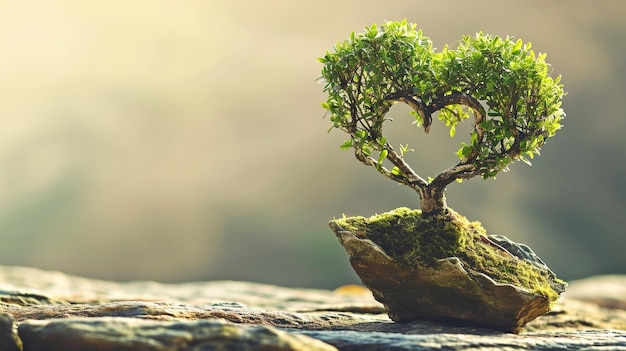 Una representación artística de un árbol bonsai en forma de corazón que simboliza el amor eterno y el crecimiento