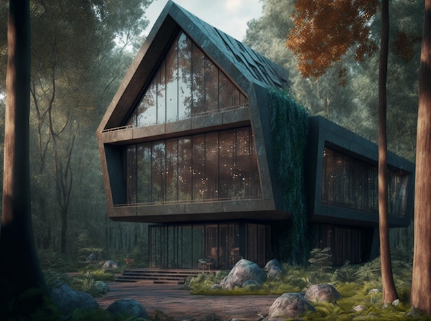 Una representación artística de una casa en el bosque IA generativa