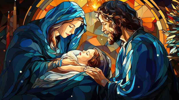 Foto una representación artística de la escena de la natividad con el niño jesús maría josé