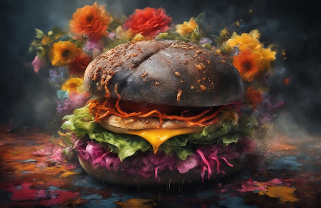 Representación artística de una hamburguesa generada por la IA