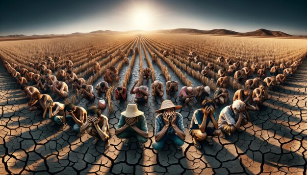 Representación artística del impacto de las sequías en los agricultores