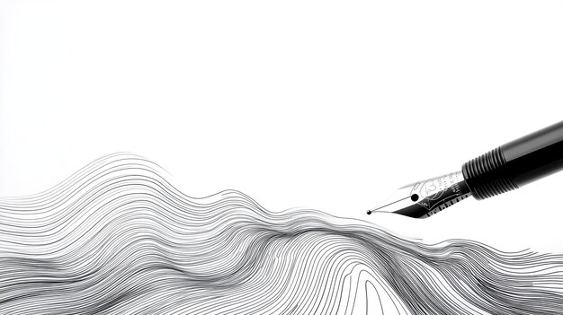 Representación artística de las líneas de tinta que se transforman en ondas de la pluma estilográfica