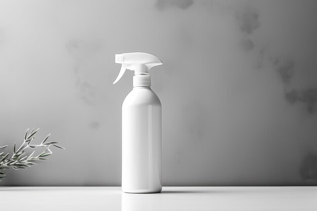 Representación de botella de spray de limpieza monocromática fondo de diseño minimalista con espacio vacío para el texto
