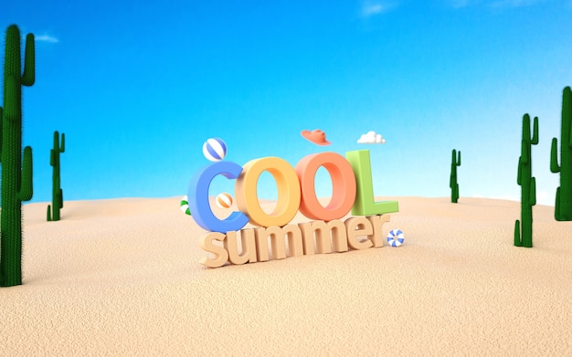 Representación de cinema 4d de fondo de verano en la playa de arena