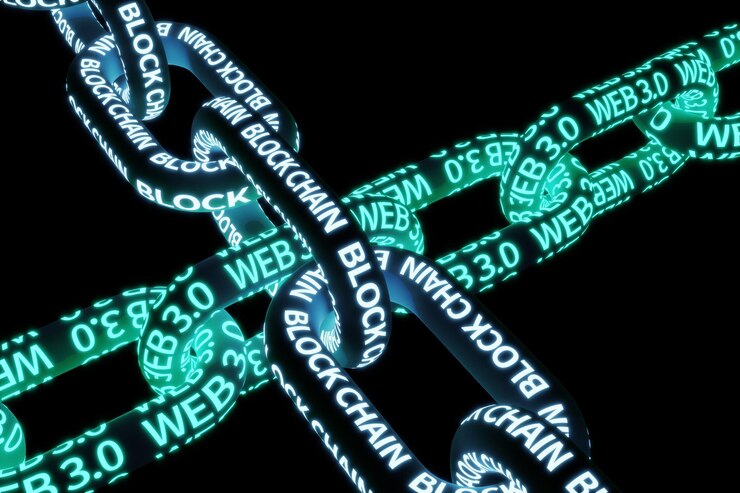 Foto representación conceptual de la relación entre la tecnología web 30 y la tecnología blockchain renderizado 3d
