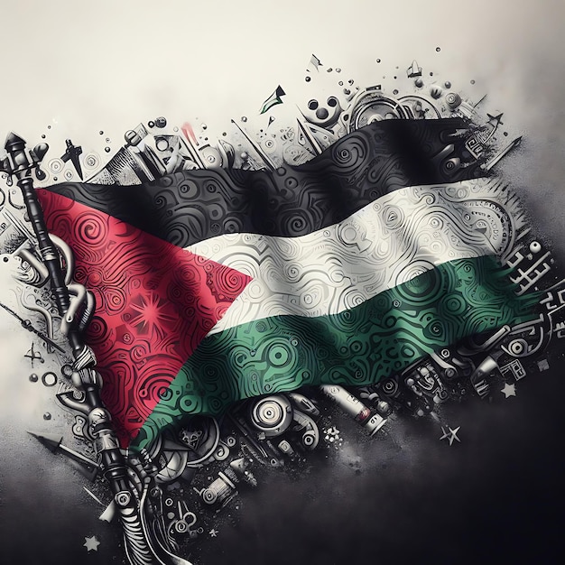 Una representación creativa y visualmente descriptiva de la bandera palestina.