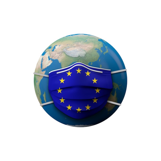 Representación d de máscara médica protectora de bandera de europa