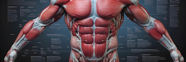 Foto representación detallada y etiquetada de la anatomía abdominal o abdominal humana