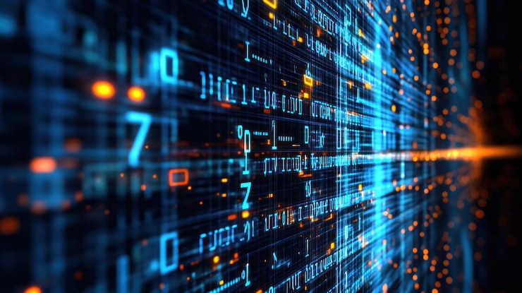 Foto una representación digital abstracta de flujos de datos y código binario en colores vibrantes