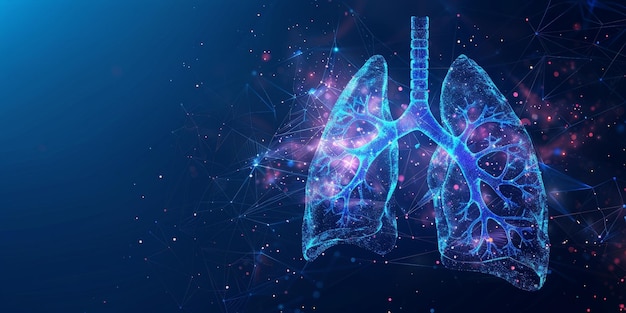 Representación digital abstracta de pulmones en llamas que simbolizan la salud respiratoria y la tecnología médica