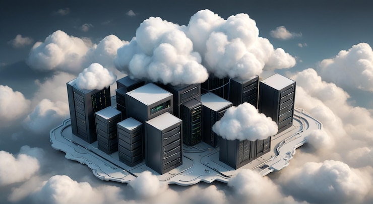 Foto una representación digital de una ciudad con muchas nubes en el cielo