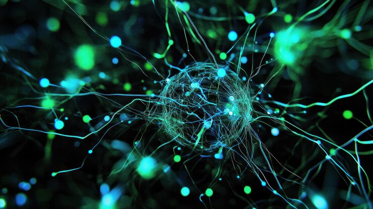 Foto una representación digital de conexiones neuronales y sinapsis que ilustra la actividad cerebral