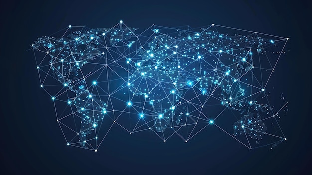 Representación digital de las conexiones de la red global con nodos brillantes