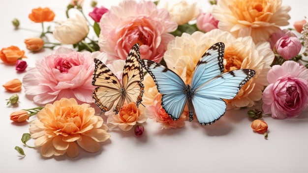 Representación digital delicada de flores y mariposas