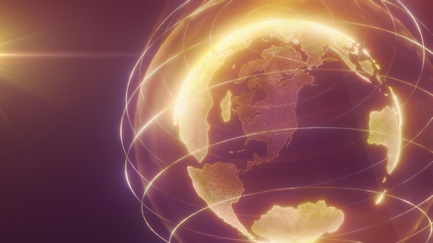 Una representación digital de la Tierra amarilla con líneas brillantes que rodean el planeta resaltando