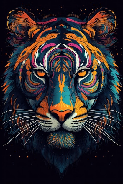 Representación digital vibrante de un tigre majestuoso