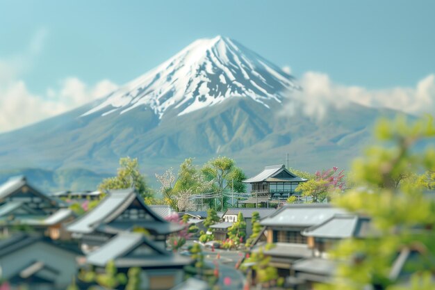 Foto una representación de diorama del monte fuji en japón con la icónica forma cónica