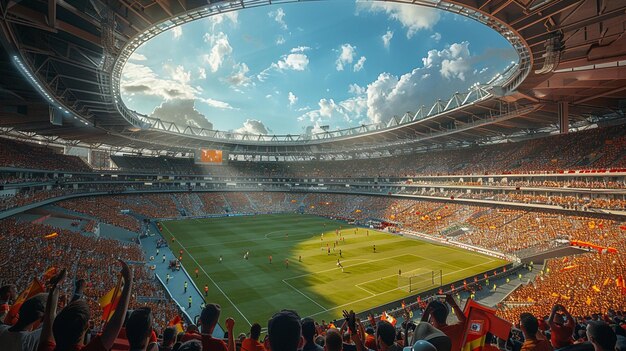 una representación de un estadio de fútbol con un estadio con personas viendo