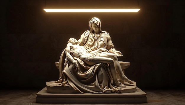 una representación estilizada en 3D de la escultura de la Pieta