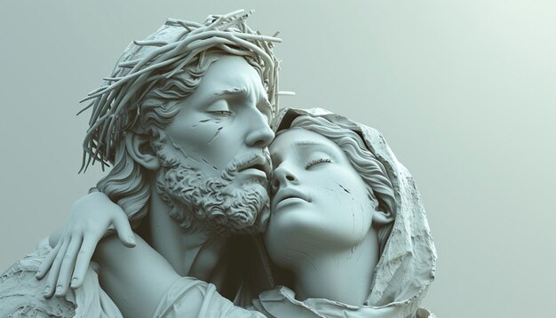 una representación estilizada en 3D de la escultura de la Pieta