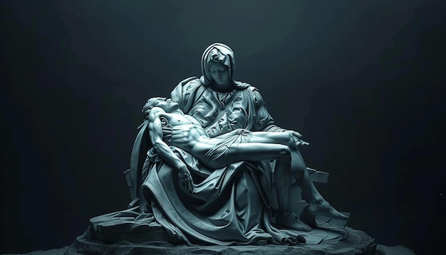 una representación estilizada en 3D de la escultura de la Pieta