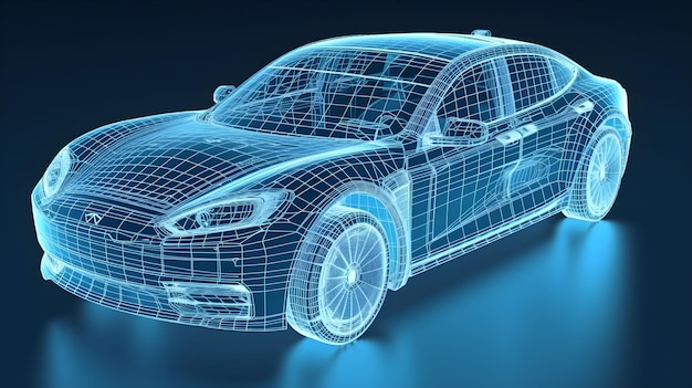 Representación de estructura metálica de coche eléctrico sobre fondo azul claro