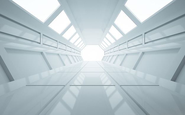 Foto representación de fondo en cinema 4d de un túnel hexagonal con luces blancas para una maqueta de pantalla