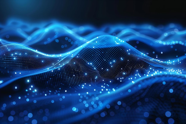Representación de un fondo digital azul con puntos de gradiente concepto de tecnología de datos onda abstracta de bl