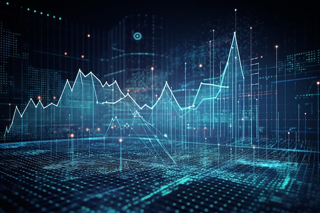 Representación gráfica de los datos con un gráfico de líneas sobre un fondo azul y negro