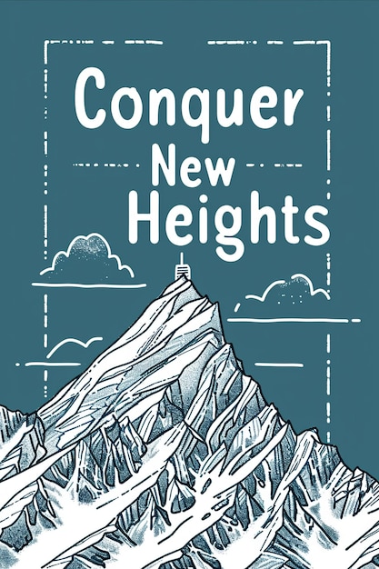 Foto la representación gráfica de un pico de montaña con texto conquista nuevas alturas en letras estilizadas