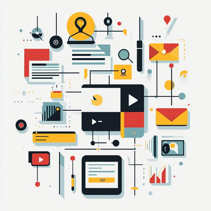 Foto una representación gráfica de tipos de contenido como publicaciones de blog, videos, infografías y libros electrónicos