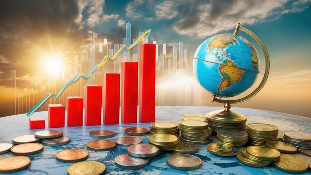 Representación de gráficos de barras en ascenso que simbolizan el crecimiento económico, la inversión y la prosperidad