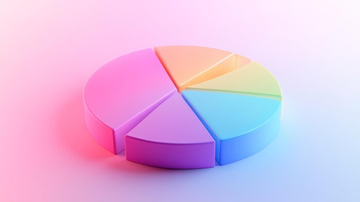 Foto representación de gráficos de pasteles 3d coloridos en un fondo gradiente