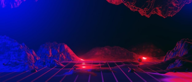 Representación de ilustración 3d de fondo de ciencia ficción de fondo de pantalla de juego de ciudad ciberpunk futurista un jugador de esports vs signo de banner de brillo de neón versus desafío de jugador