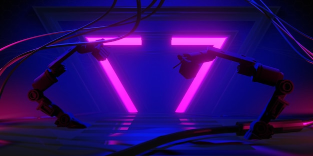 Representación de ilustración 3d de fondo de pantalla de juego de ciudad futurista cyberpunk fondo de ciencia ficción un signo de banner de jugador de esports de tecnología y red de brillo de neón