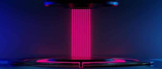 Representación de ilustración 3d de pantalla futurista cyberpunk juegos scifi etapa pedestal fondo jugador banner signo de neón resplandor stand podio para producto